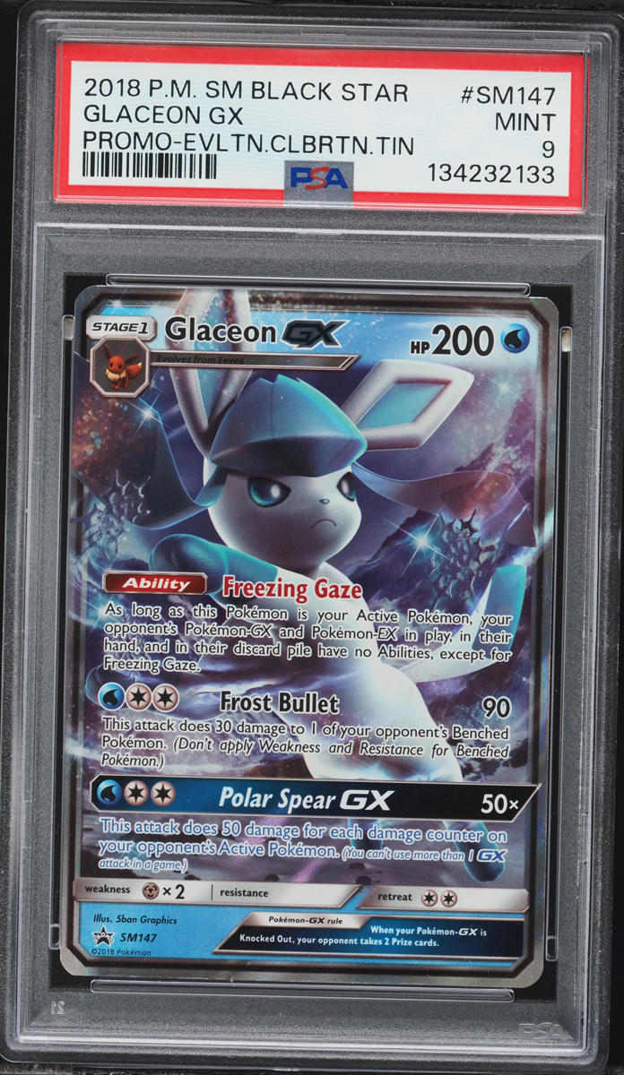 2018 Pokemon Sun & Moon Black Star Promo Eeveelution Tin Glaceon GX #SM147 PSA 9 MINT