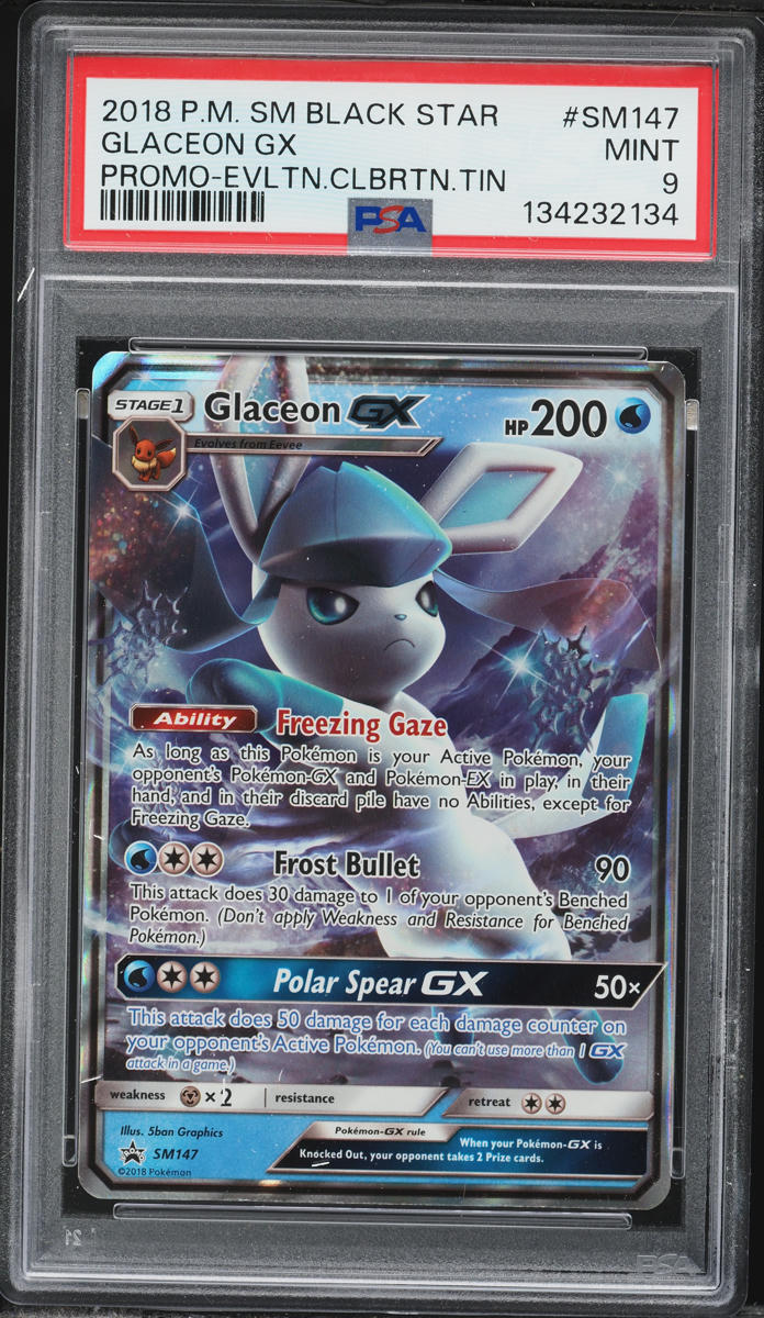 2018 Pokemon Sun & Moon Black Star Promo Eeveelution Tin Glaceon GX #SM147 PSA 9 MINT