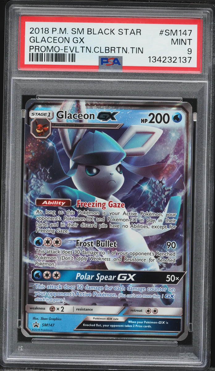 2018 Pokemon Sun & Moon Black Star Promo Eeveelution Tin Glaceon GX #SM147 PSA 9 MINT