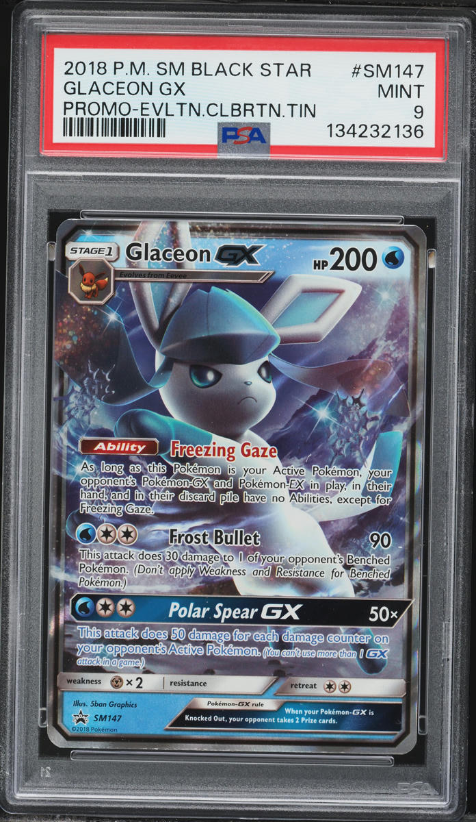 2018 Pokemon Sun & Moon Black Star Promo Eeveelution Tin Glaceon GX #SM147 PSA 9 MINT