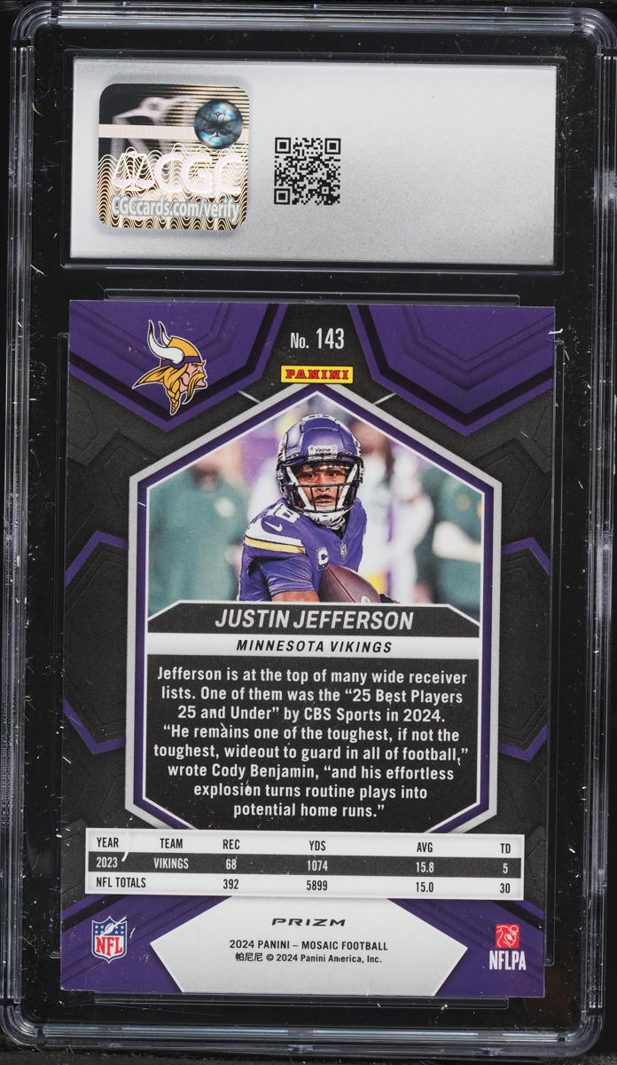 2024 Panini Mosaic Camo Pink Justin Jefferson #143 CGC 10 GEM MINT