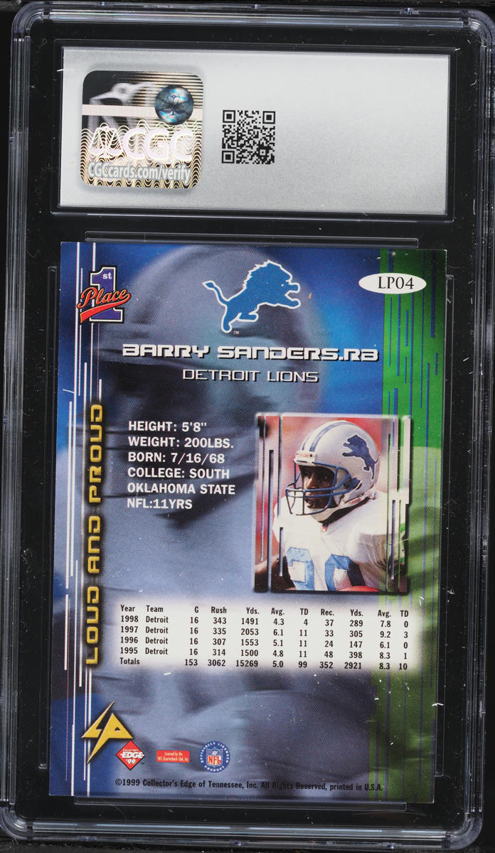 1999 Collector's Edge First Place Loud And Proud Barry Sanders #LP04 CGC 9 MINT