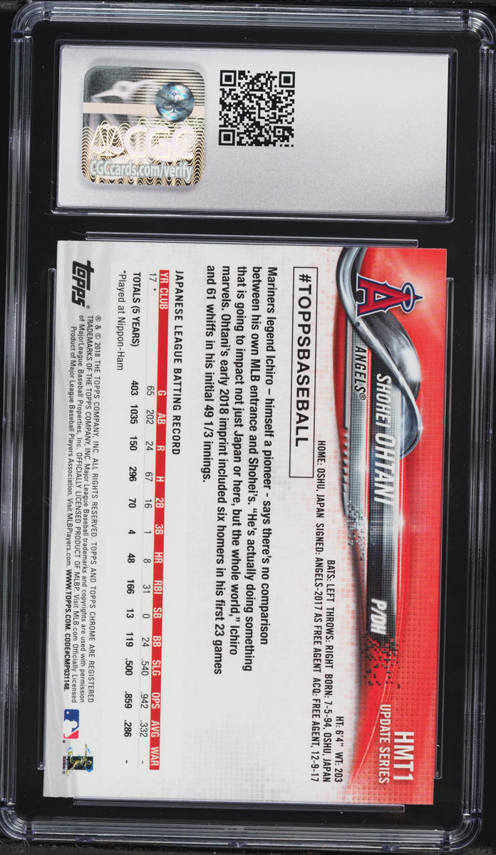 2018 Topps Chrome Update Shohei Ohtani ROOKIE #HMT1 CGC 10 GEM MINT