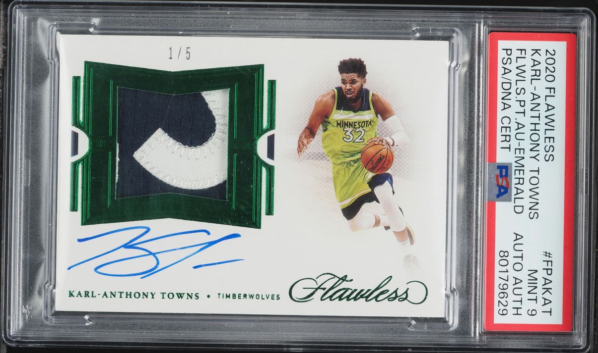 2020 Panini Flawless Emerald Karl-Anthony Towns PATCH AUTO 1/5  #FPAKAT PSA 9 MINT