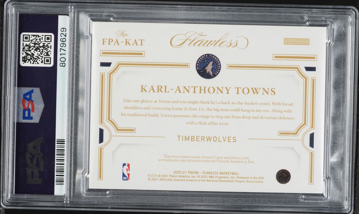 2020 Panini Flawless Emerald Karl-Anthony Towns PATCH AUTO 1/5  #FPAKAT PSA 9 MINT