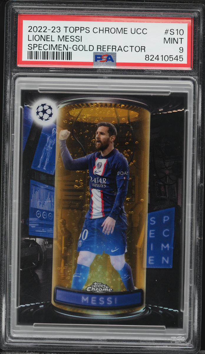2022 Topps Chrome UEFA Specimen Gold Refractor Lionel Messi /50 #S10 PSA 9 MINT
