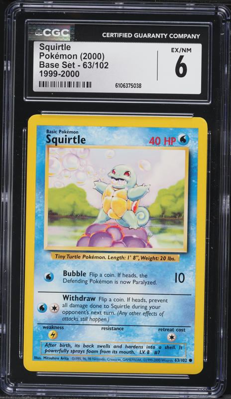 squirtle pokemon card base set 1999-2000 (63) 1999 Game holofoil pattern or surface detail) Collection] Squirtle Line Master Set