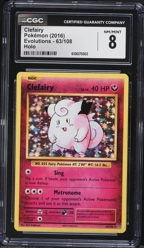 2016 Pokemon XY Evolutions Holo Clefairy #63 CGC 8 NM-MT