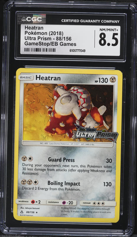 2018 Pokemon Sun & Moon Ultra Prism GameStop EB Games Heatran #88 CGC 8.5 NM-MT+
