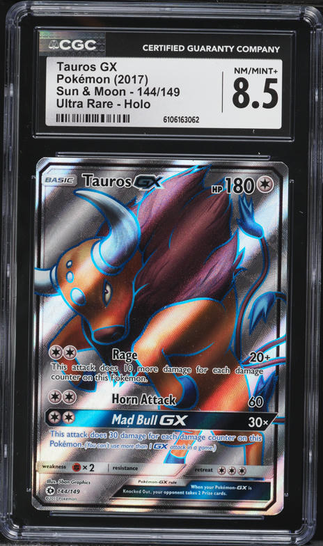 2017 Pokemon Sun & Moon Full Art Tauros GX #144 CGC 8.5 NM-MT+