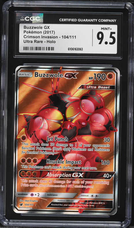 2017 Pokemon Sun & Moon Crimson Invasion Full Art Buzzwole GX #104 CGC 9.5 MINT+