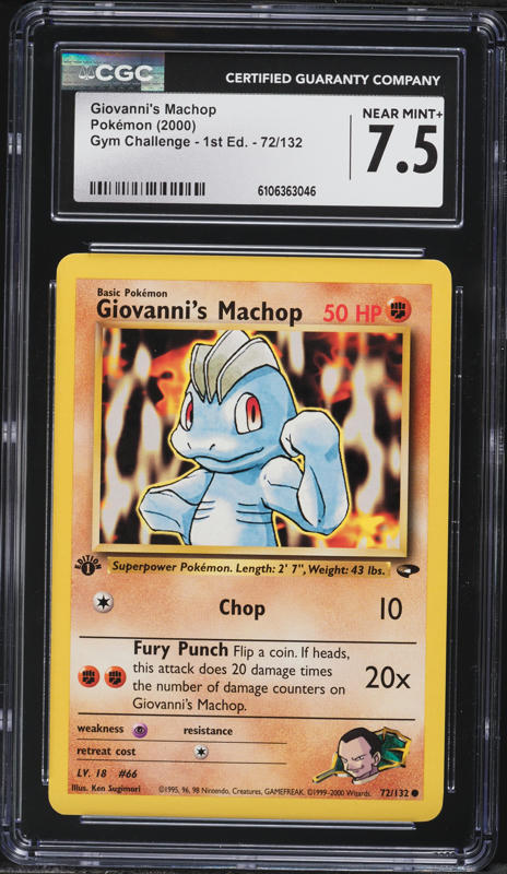 2000 Pokemon Gym Challenge 1st Edition Giovanni's Machop #72 CGC 7.5 NRMT+