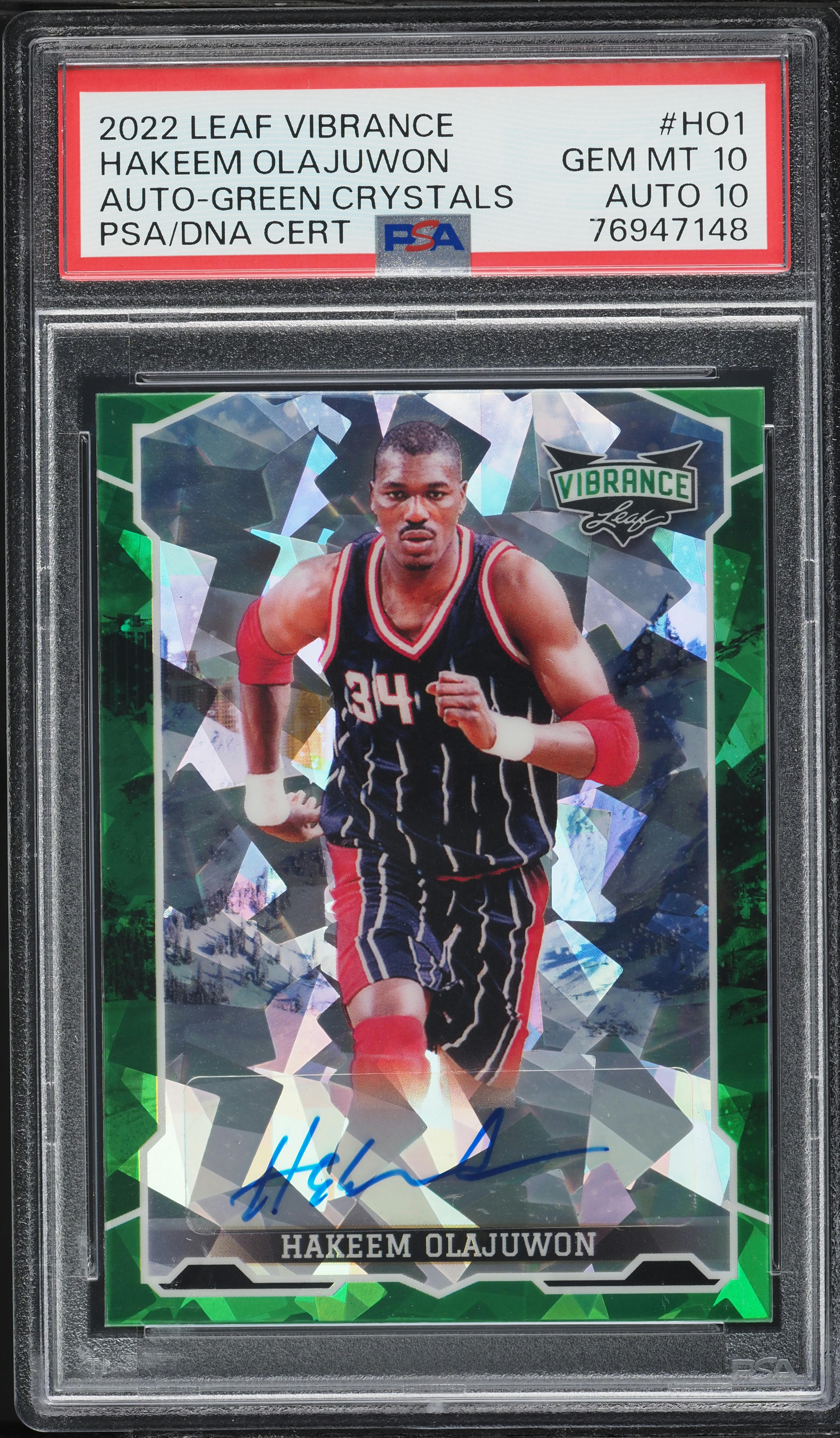 2022 Leaf Vibrance Green Crystals Hakeem Olajuwon AUTO DNA 10 1/7