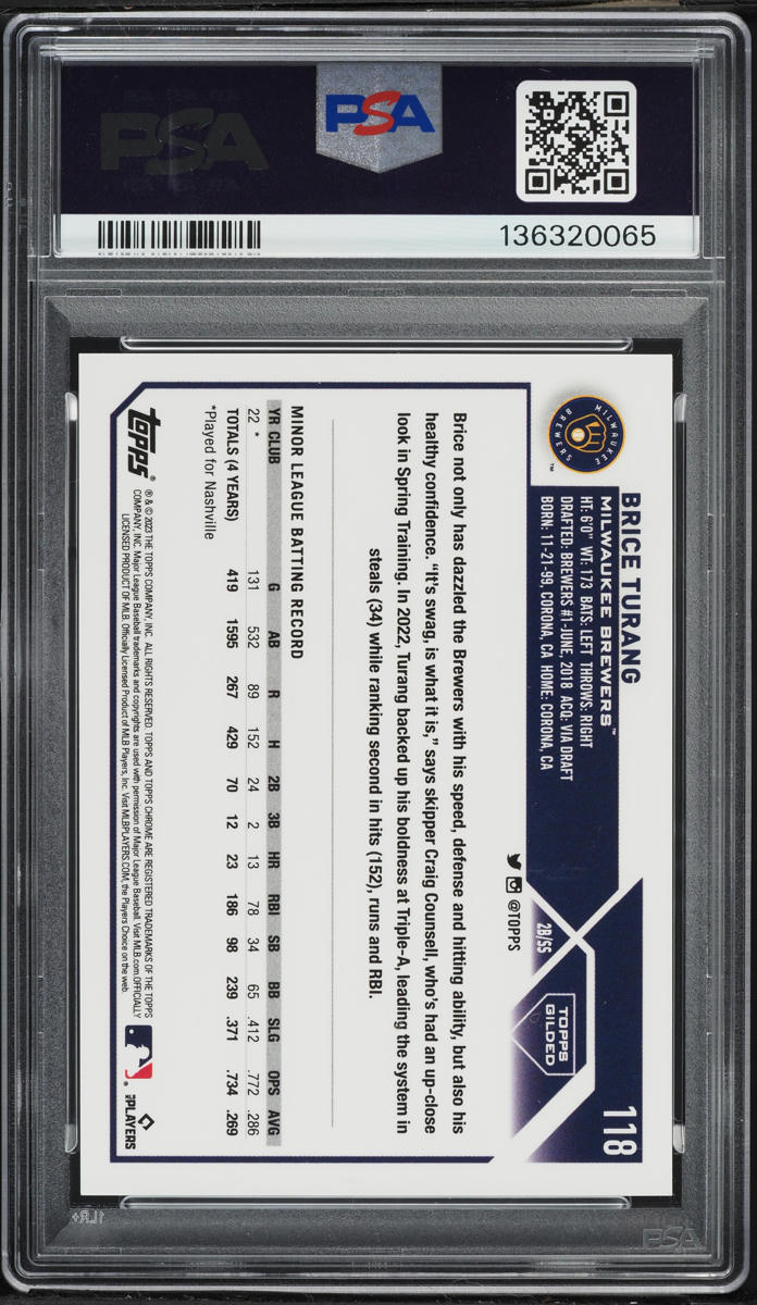 2023 Topps Chrome Gilded Collection Brice Turang ROOKIE /99 #118