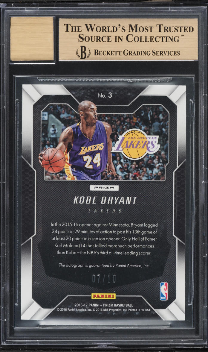 2016 Panini Prizm Hyper Kobe Bryant AUTO /10 #3 BGS 10 PRISTINE