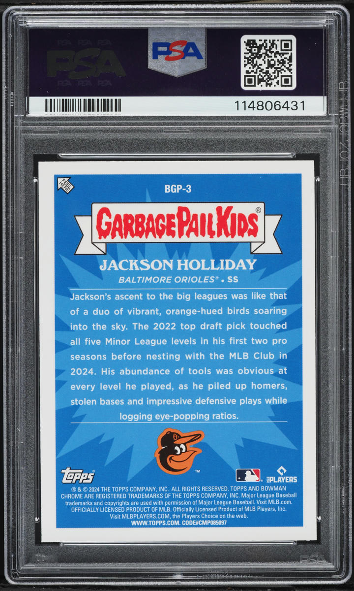 2024 Bowman Chrome Garbage Pail Kids Hovering Jackson Holliday ROOKIE #BGP-3 PSA 10 GEM MINT