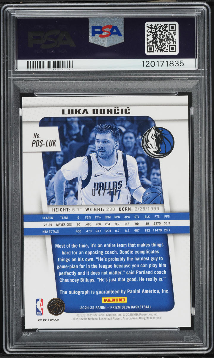 2024 Panini Prizm Deca Gold Shimmer FOTL Luka Doncic AUTO /10 #PDS-LUK PSA 9 MINT