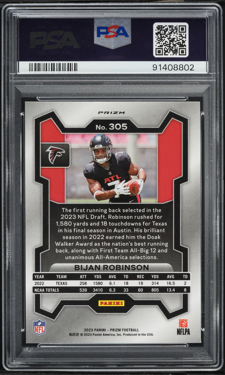 2023 Panini Prizm Black & Red Checker Bijan Robinson ROOKIE #305 PSA 9 MINT