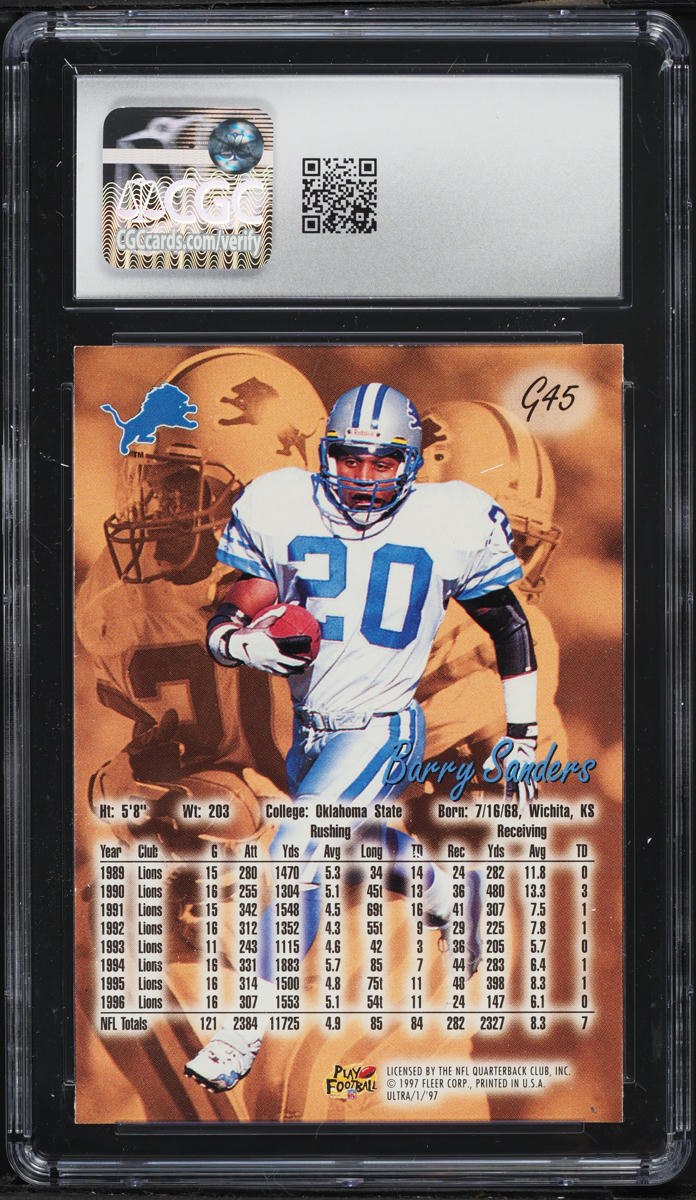1997 Fleer Ultra Gold Medallion Barry Sanders #G45 CGC 8.5 NM-MT+