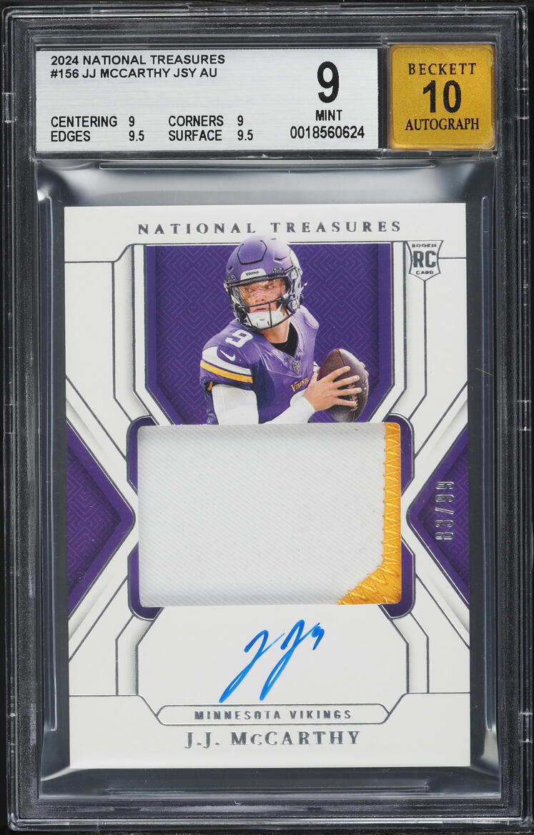 2024 National Treasures JJ McCarthy ROOKIE PATCH AUTO /99 #156 BGS 9 MINT