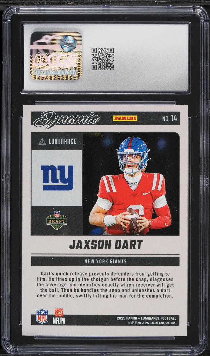2025 Panini Luminance Dynamic Jaxson Dart ROOKIE #14 CGC 9.5 MINT+