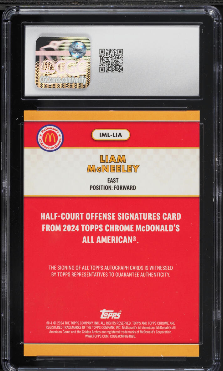 2024 Topps Chrome McDonald's Half-Court Offense Logo Refractor Liam McNeeley RC AUTO /75 CGC 9