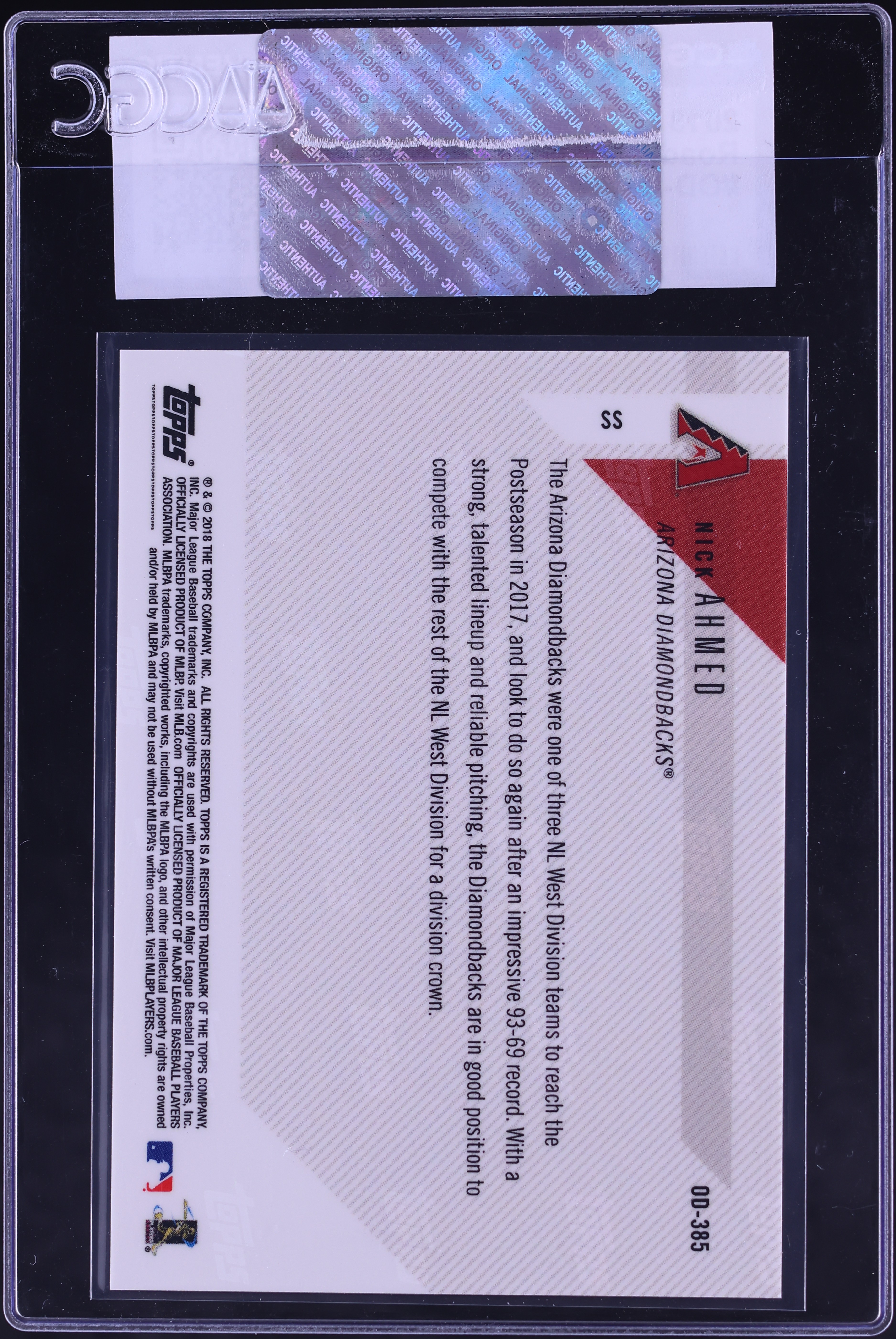 2018 Topps Now Road To Opening Day Nick Ahmed #OD-385 CGC AUTH on