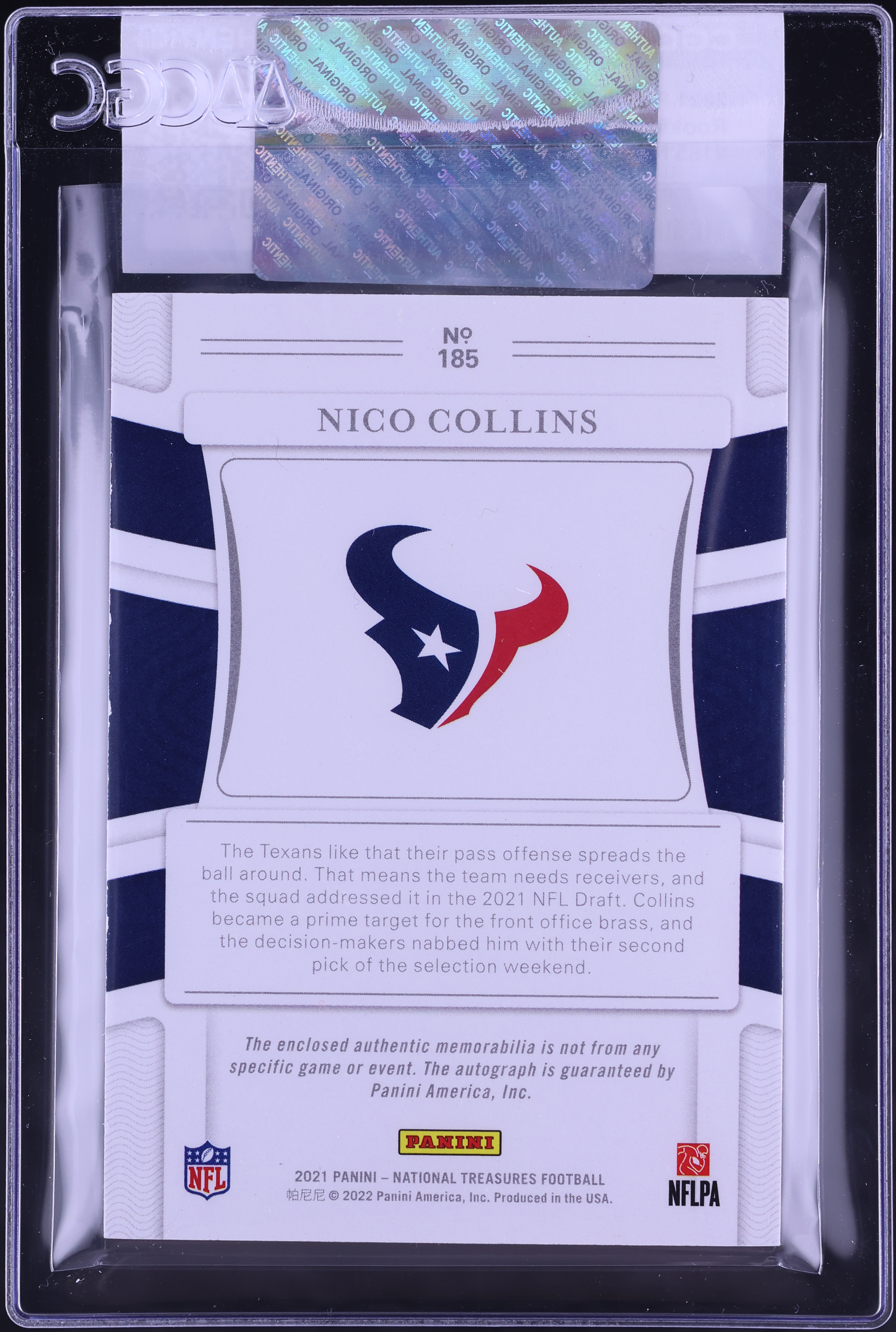 2021 National Treasures Stars & Stripes Nico Collins ROOKIE PATCH
