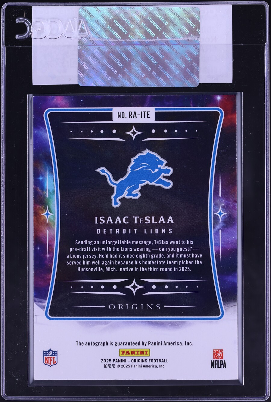 Isaac Tesla Rookie Card 2025 Panini Origins Orange Isaac TeSlaa ROOKIE AUTO /75 #RA-ITE CGC ...