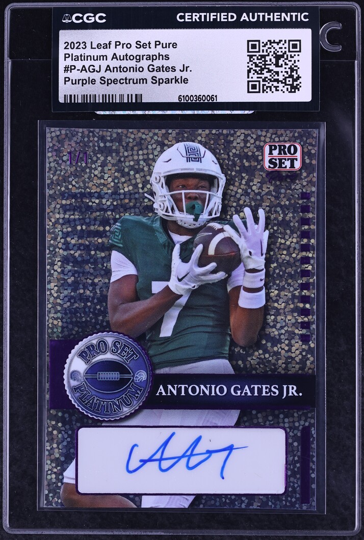 2023 Leaf Pro Set Pure Platinum Purple Spectrum Sparkle Antonio Gates Jr. RC AUTO 1/1 CGC AUTH