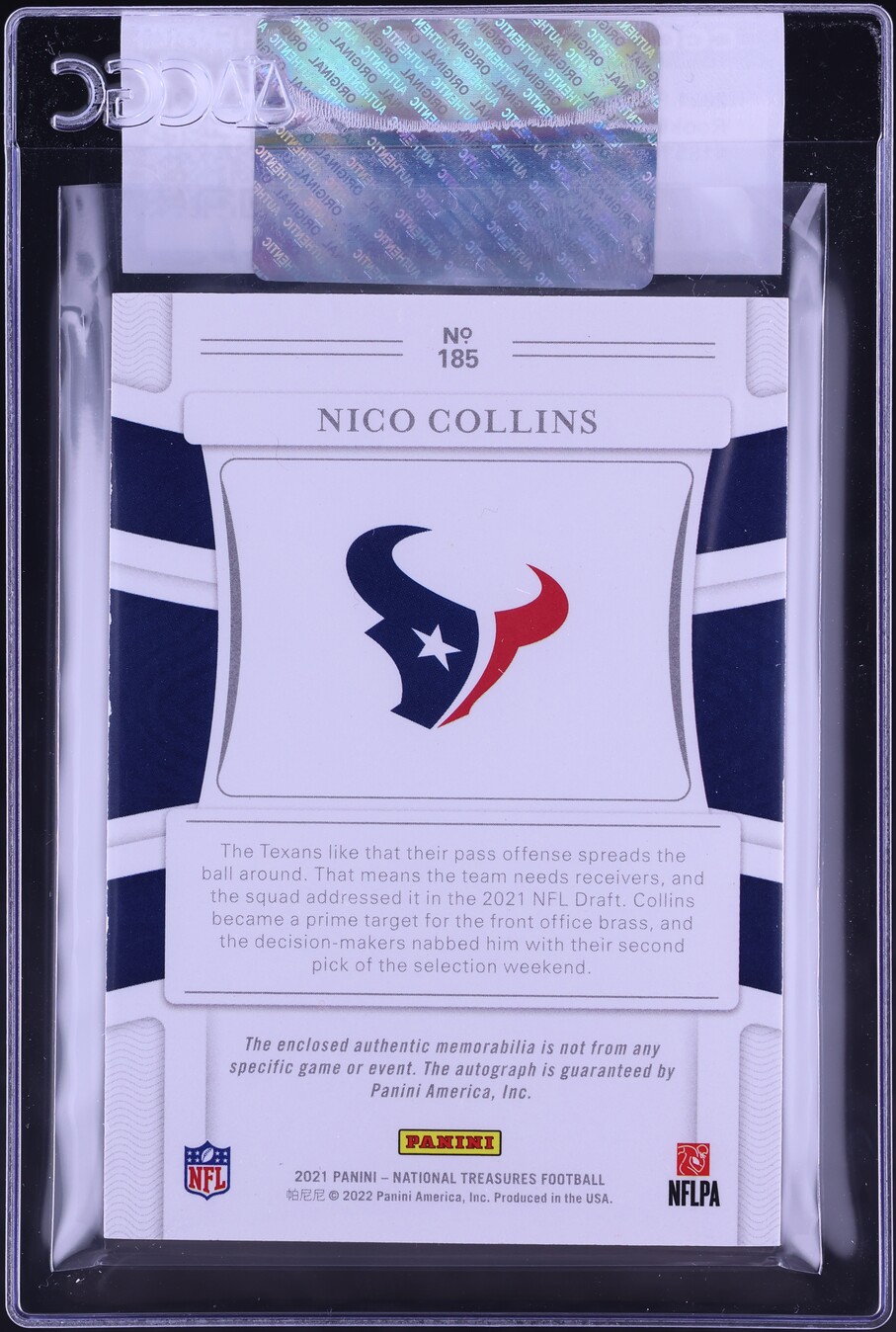 2021 National Treasures Stars & Stripes Nico Collins ROOKIE PATCH AUTO /25 #185 CGC AUTH