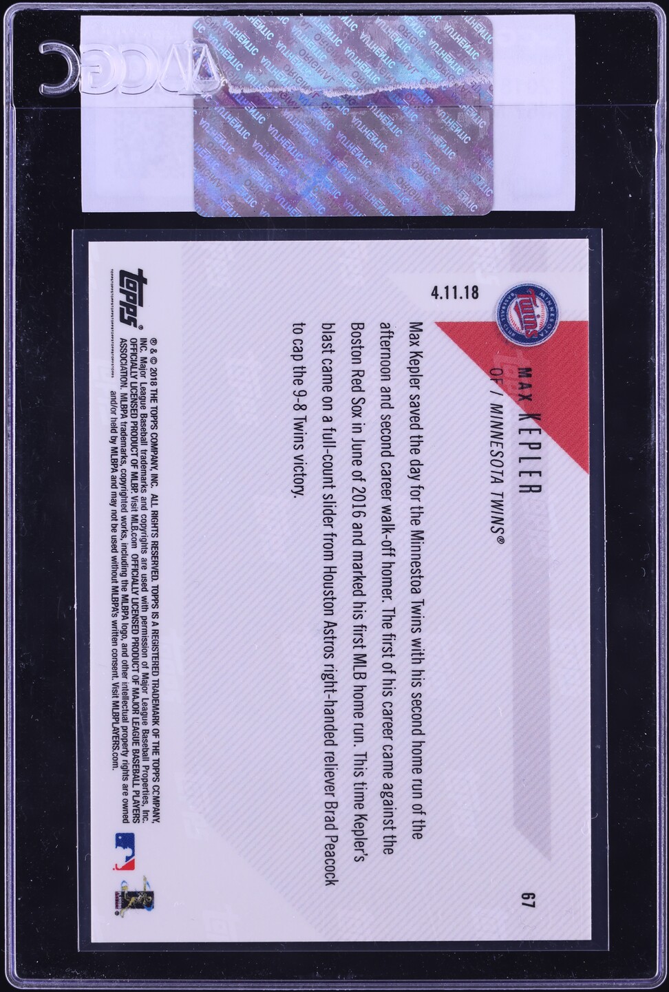 2018 Topps Now Max Kepler #67 CGC AUTH
