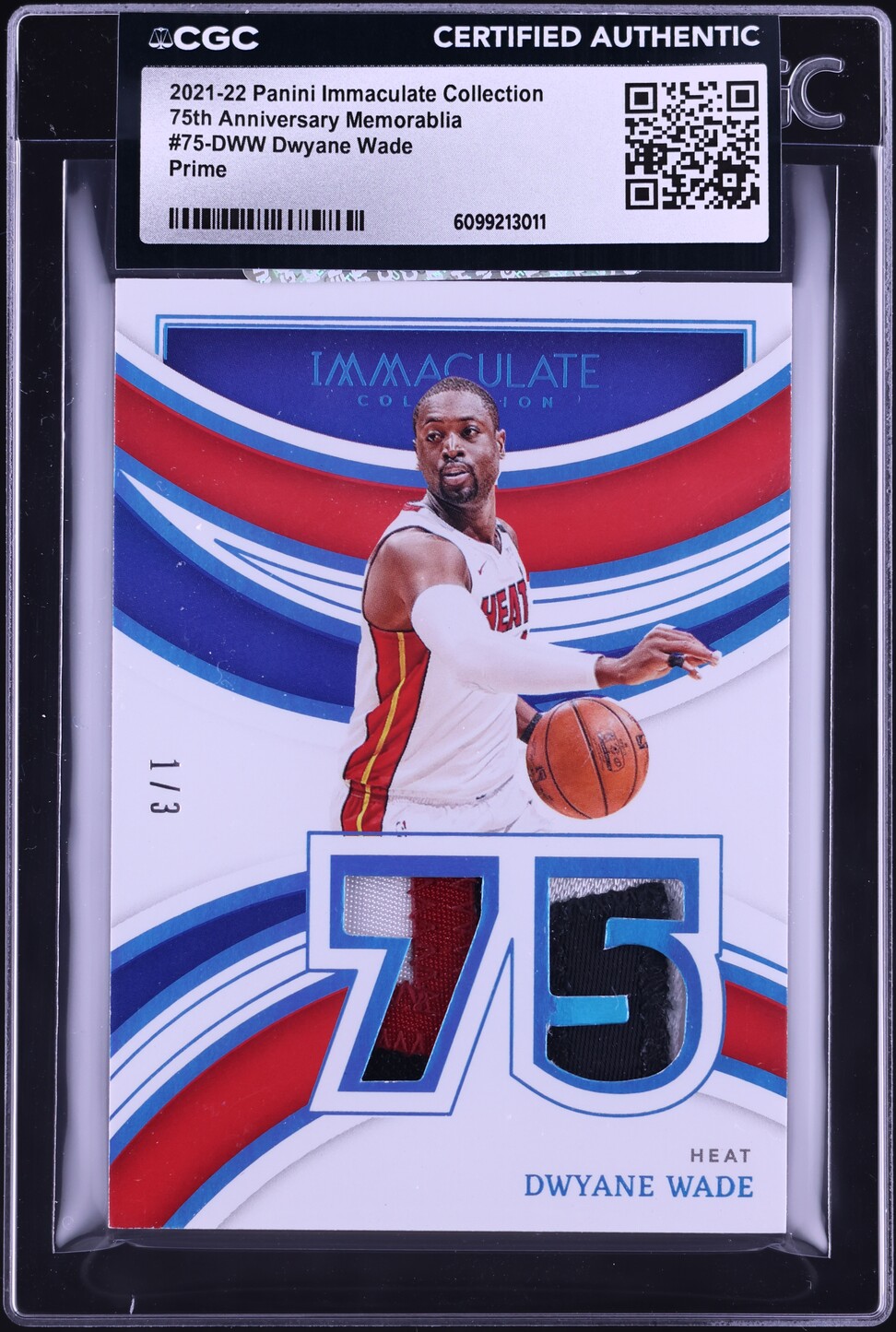 2021 Immaculate Collection 75th Anniversary Prime Dwyane Wade PATCH 1/3 #75-DWW CGC AUTH