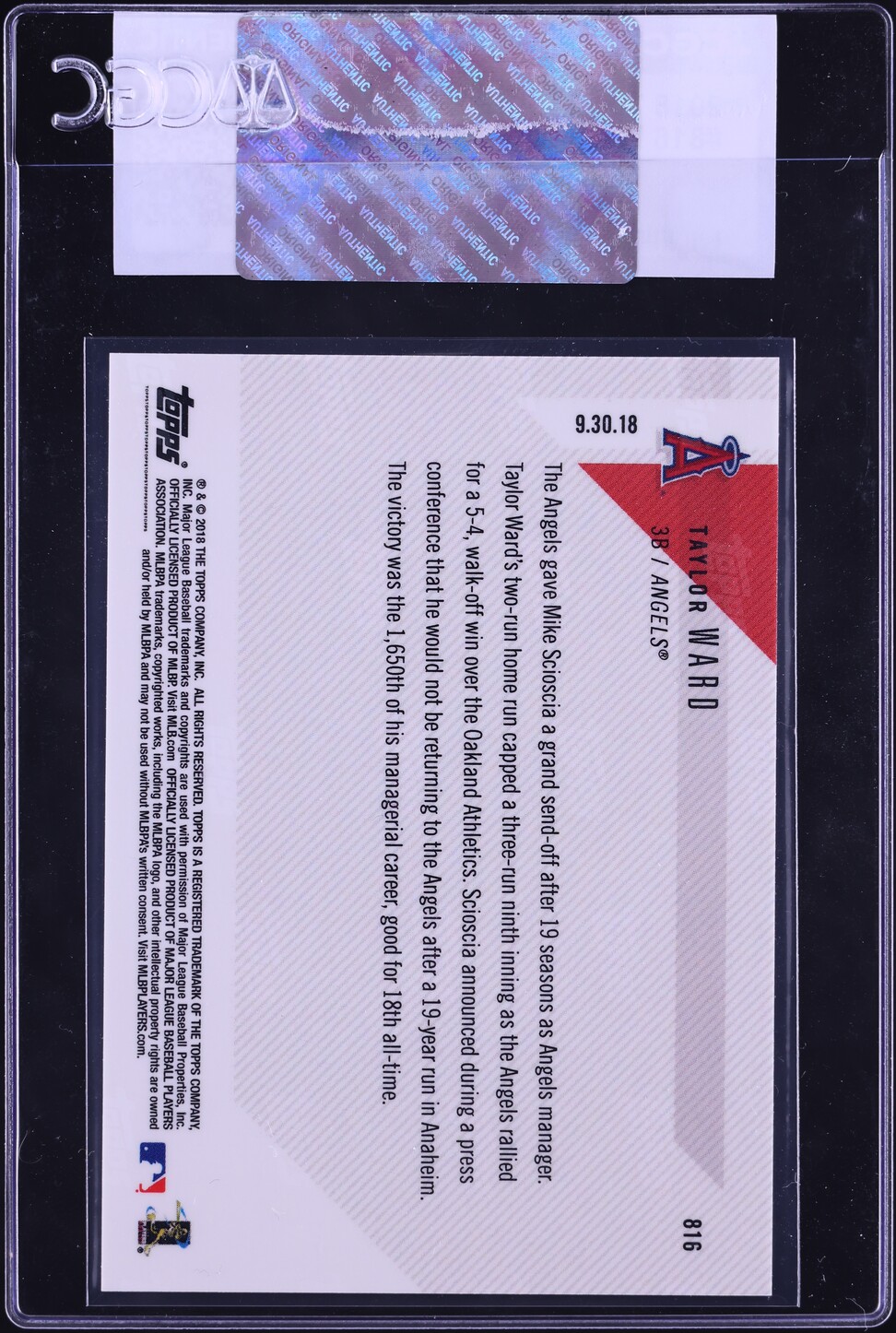 2018 Topps Now Taylor Ward #816 CGC AUTH