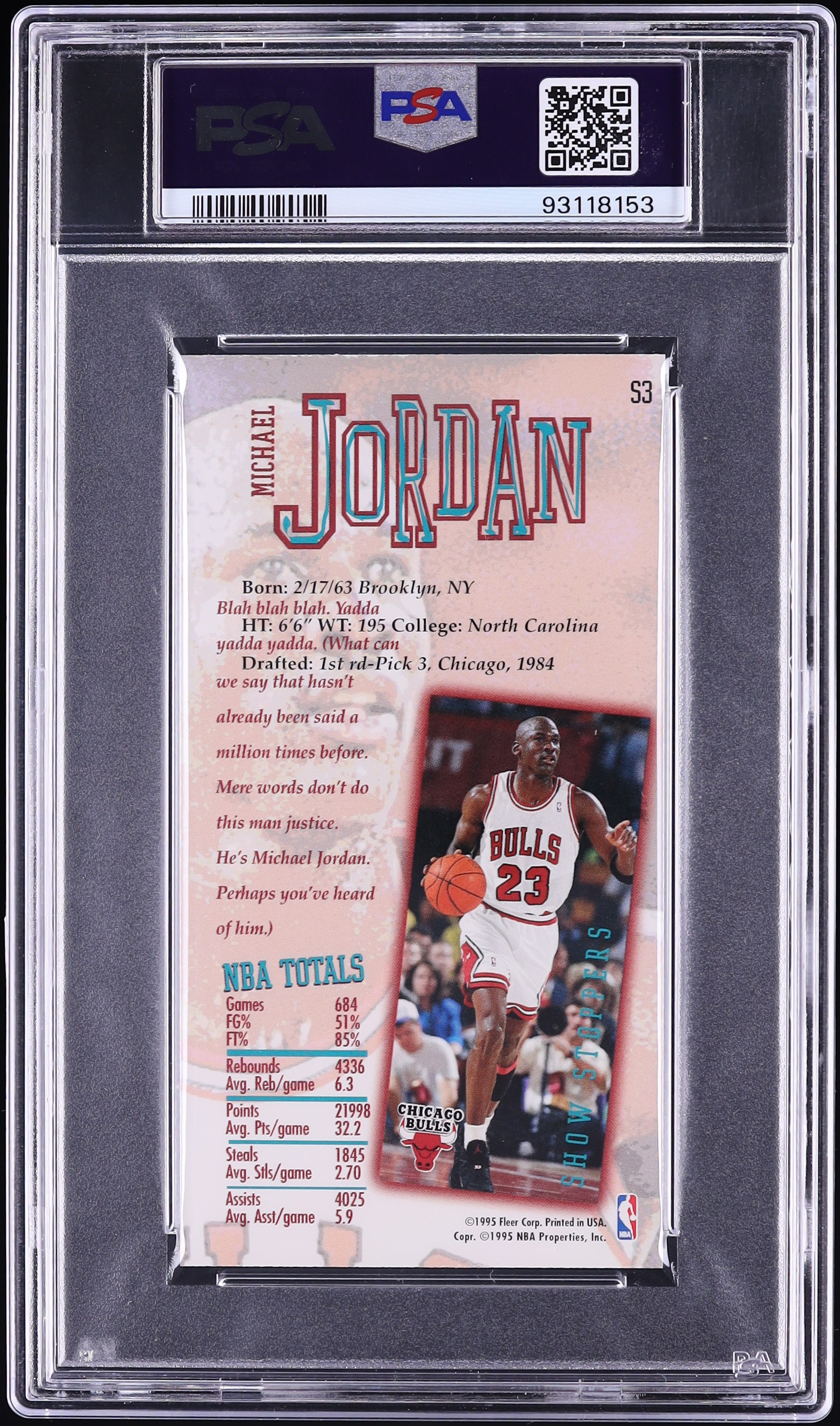 1995 Fleer Jam Session Show Stoppers Michael Jordan #S3 PSA 8 NM