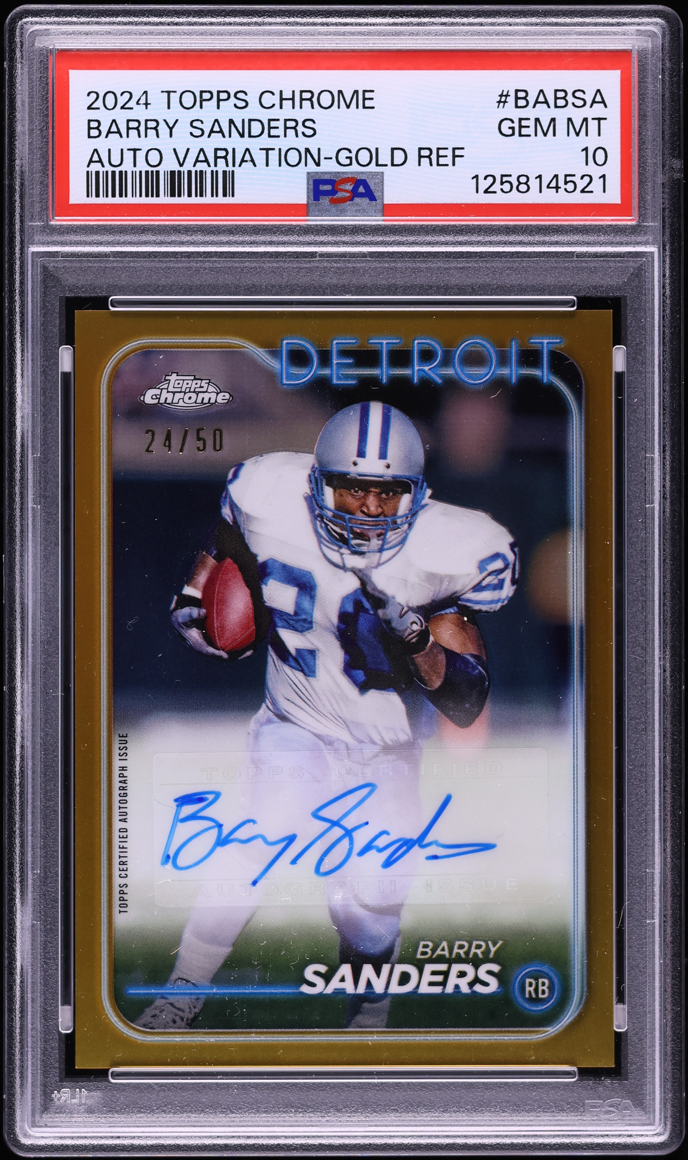2024 Topps Chrome Gold Refractor Barry Sanders AUTO /50 #BABSA PSA