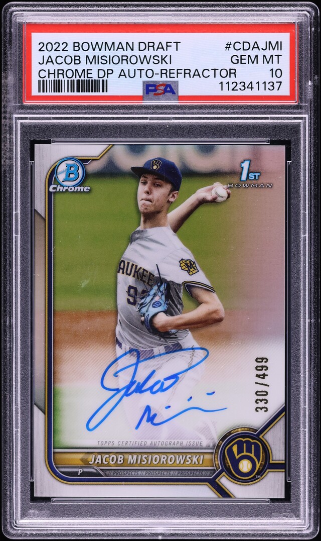 2022 Bowman Chrome Draft Pick Refractor Jacob Misiorowski PROSPECT AUTO /499 #CDAJMI PSA 10 GEM