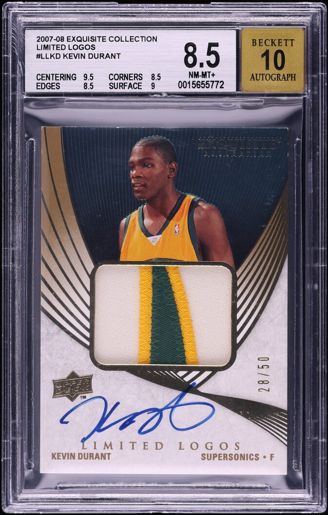 2007 Exquisite Collection Limited Logos Kevin Durant ROOKIE PATCH AUTO /50 BGS 8.5 NM-MT+