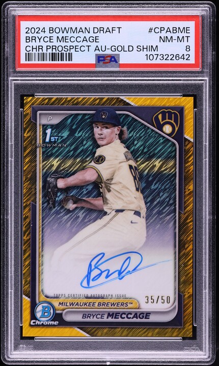 2024 Bowman Chrome Draft Gold Shim Bryce Meccage PROSPECT AUTO /50