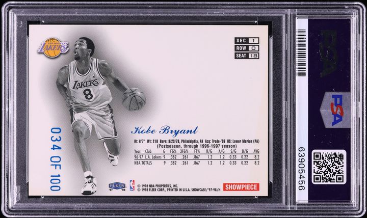 1997 Flair Showcase Legacy Collection Row 0 Kobe Bryant /100 #18