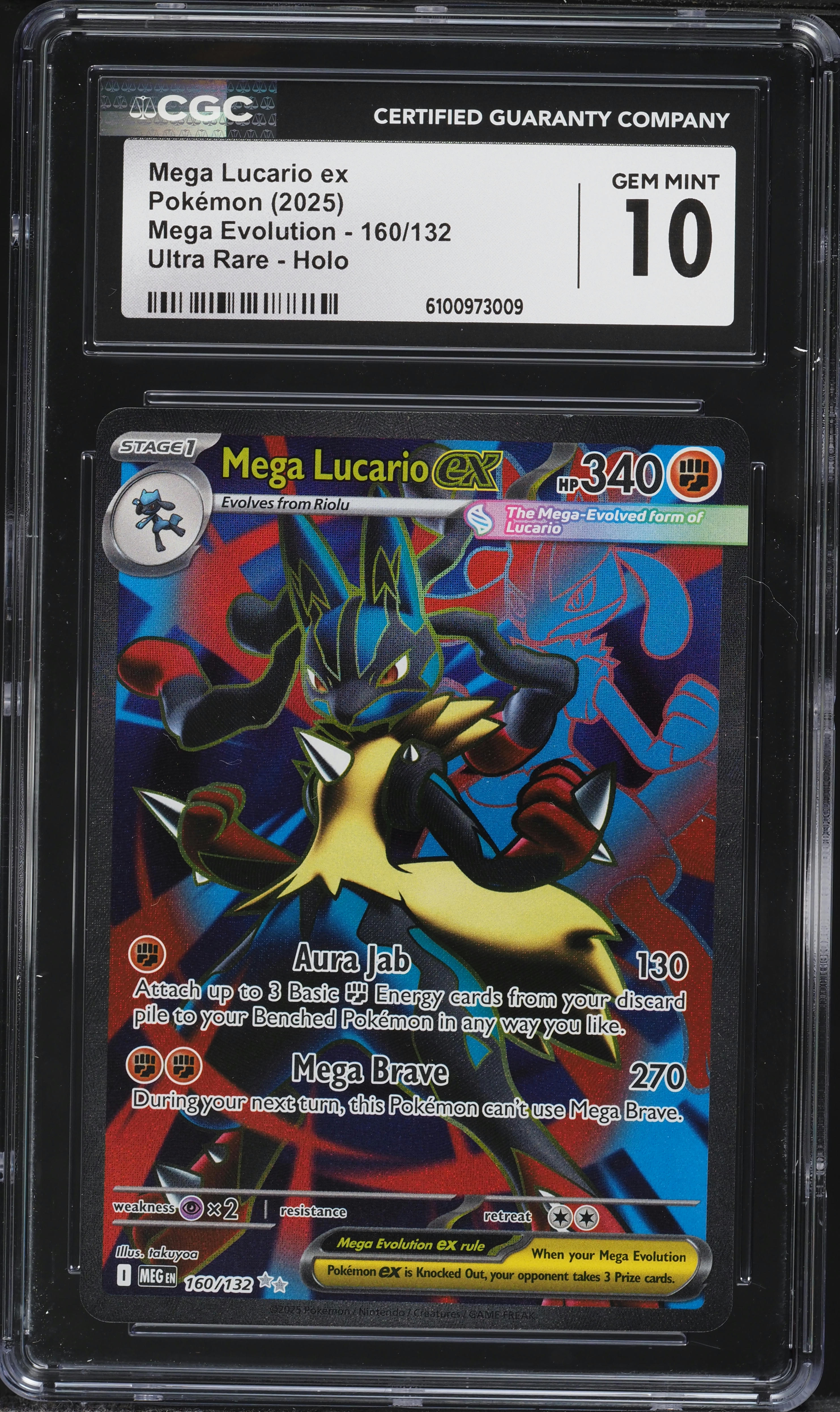 2025 Pokemon Mega Evolution Full Art Mega Lucario ex #160 CGC 10
