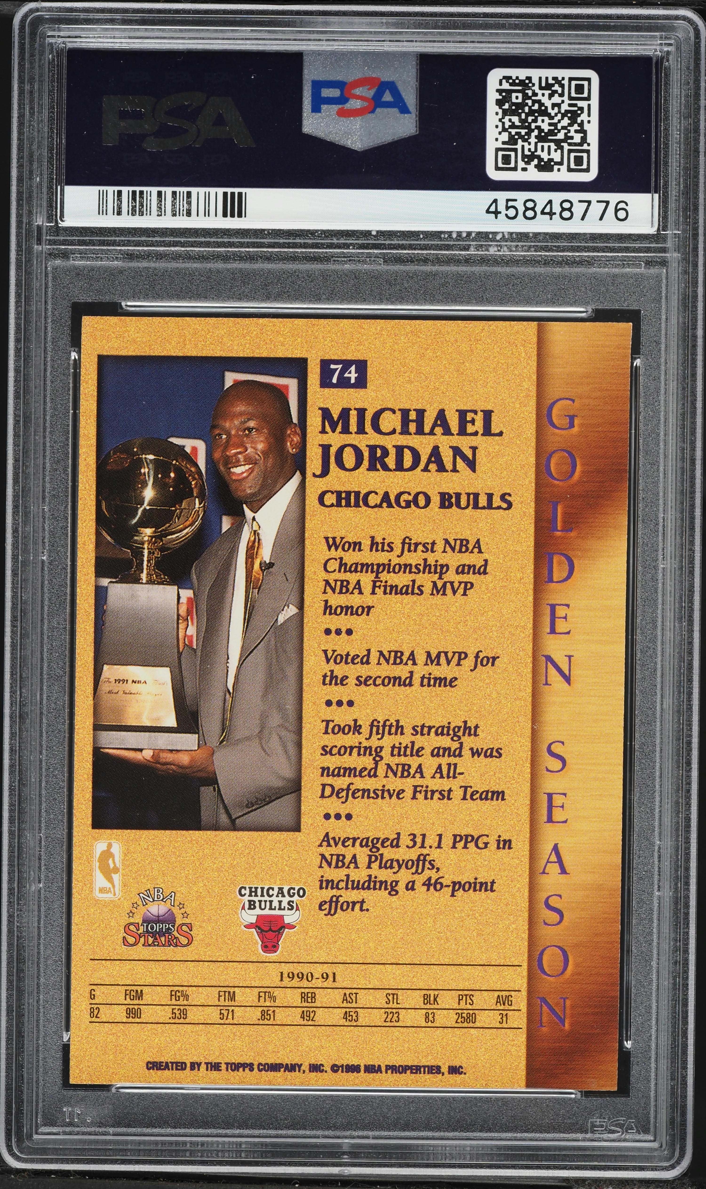 1996 Topps NBA Stars Michael Jordan #74 PSA 9 MINT on Fanatics Collect