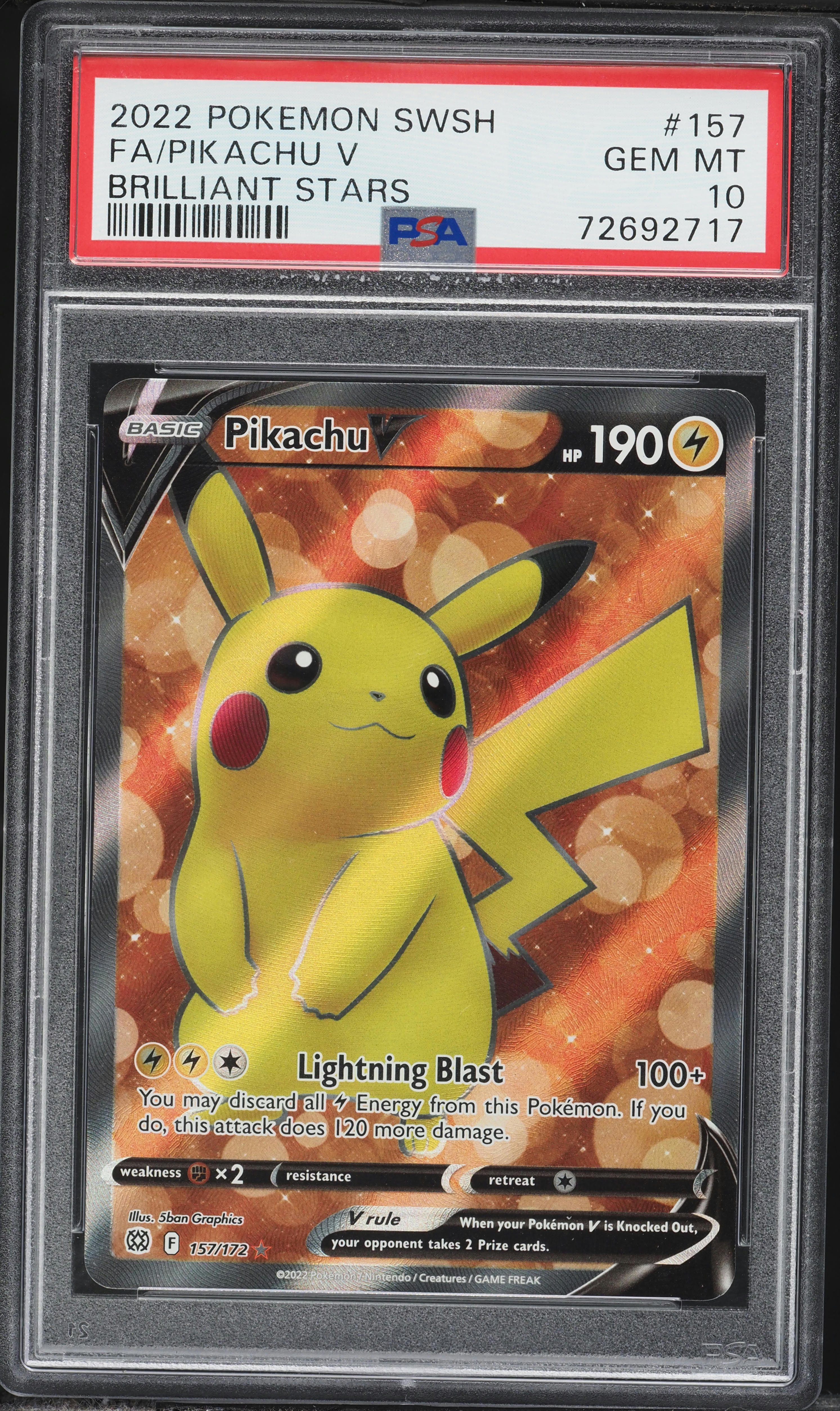 2022 Pokemon Sword & Shield Brilliant Stars Full Art Pikachu V