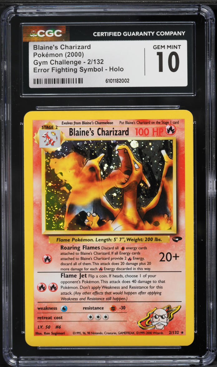 2000 Pokemon Gym Challenge Error Fighting Symbol Holo Blaine's Charizard #2 CGC 10 GEM MINT