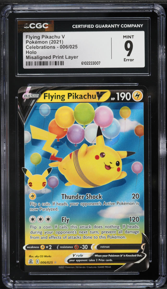 2021 Pokemon Sword & Shield Celebrations Error Holo Flying Pikachu V #6 CGC 9 MINT