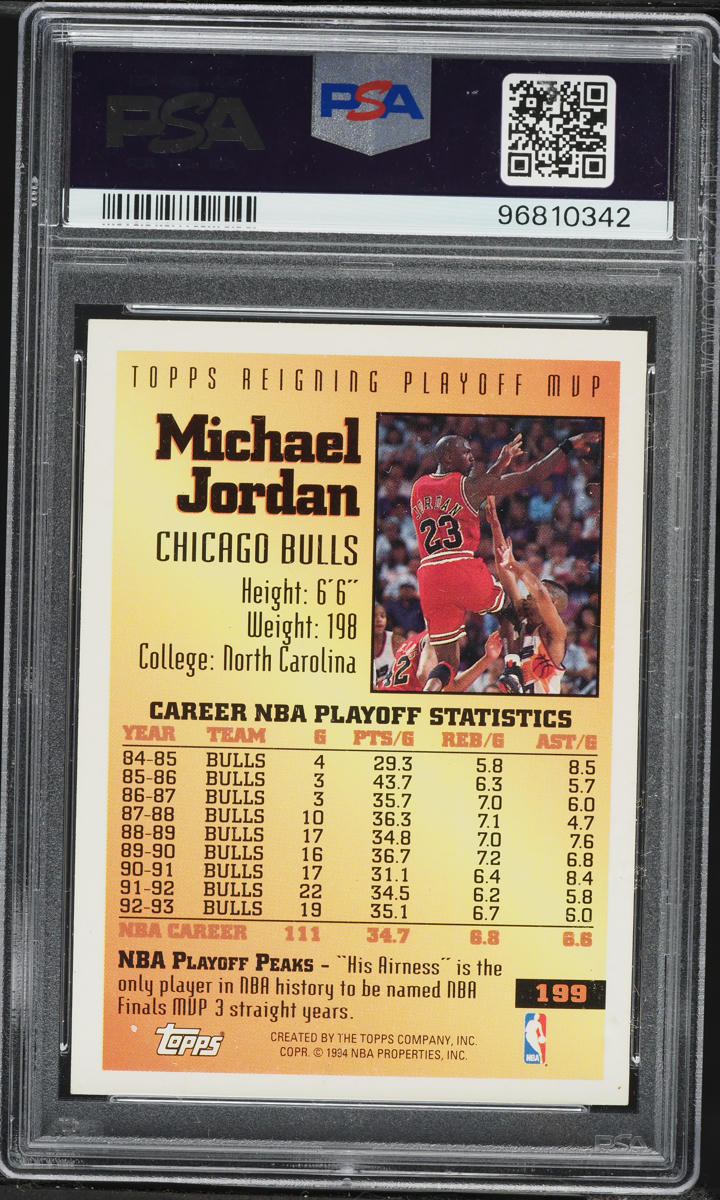 1993 Topps Basketball Michael Jordan #199 PSA 6 EXMT