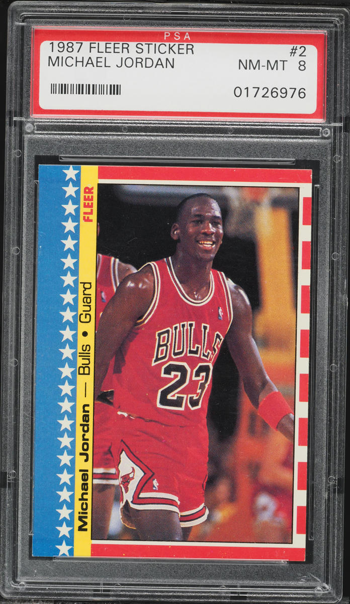 1987 Fleer Sticker Michael Jordan #2 PSA 8 NM-MT on Fanatics Collect