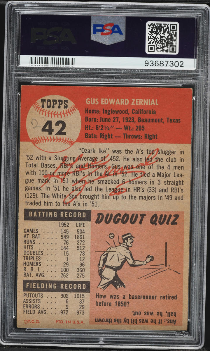 1953 Topps Gus Zernial #42 PSA 4(mk) VGEX