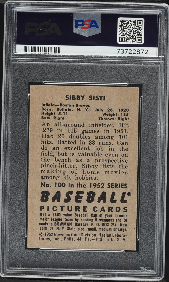 1952 Bowman Sibby Sisti #100 PSA 8.5 NM-MT+