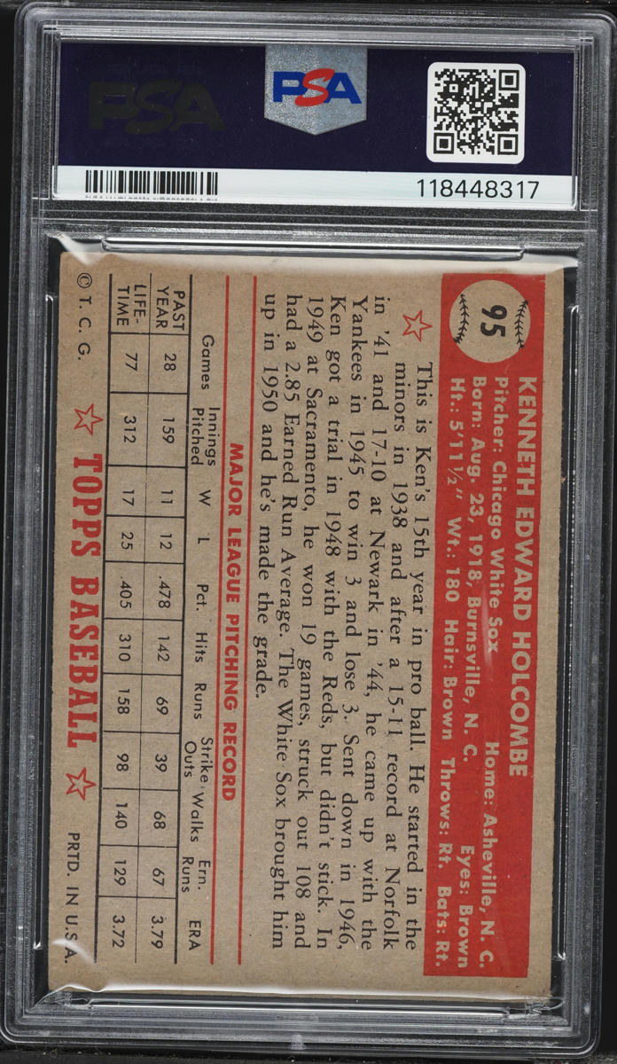 1952 Topps Ken Holcombe #95 PSA 3 VG